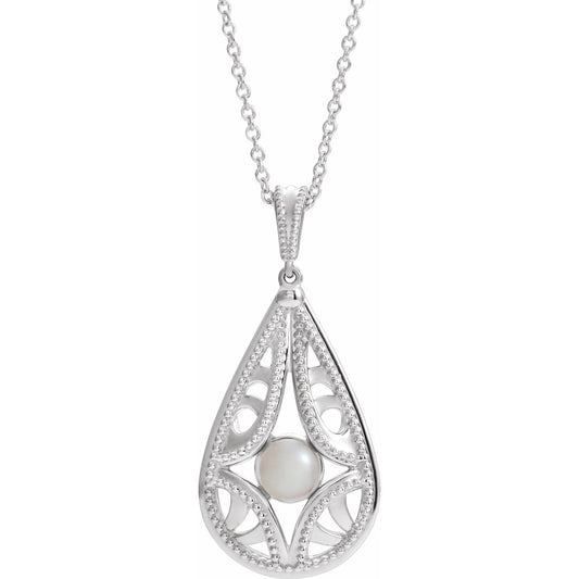 14K White Gold Cultured White Freshwater Pearl Vintage-Inspired 16-18" Necklace