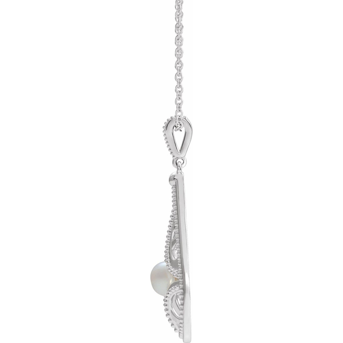 14K White Gold Cultured White Freshwater Pearl Vintage-Inspired 16-18" Necklace