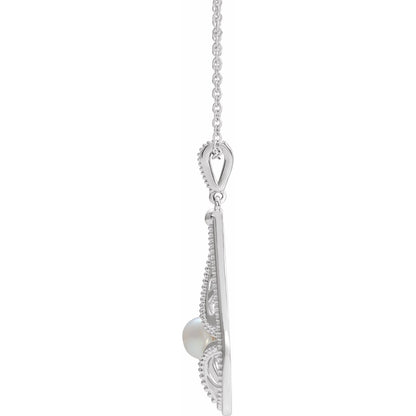 14K White Gold Cultured White Freshwater Pearl Vintage-Inspired 16-18" Necklace