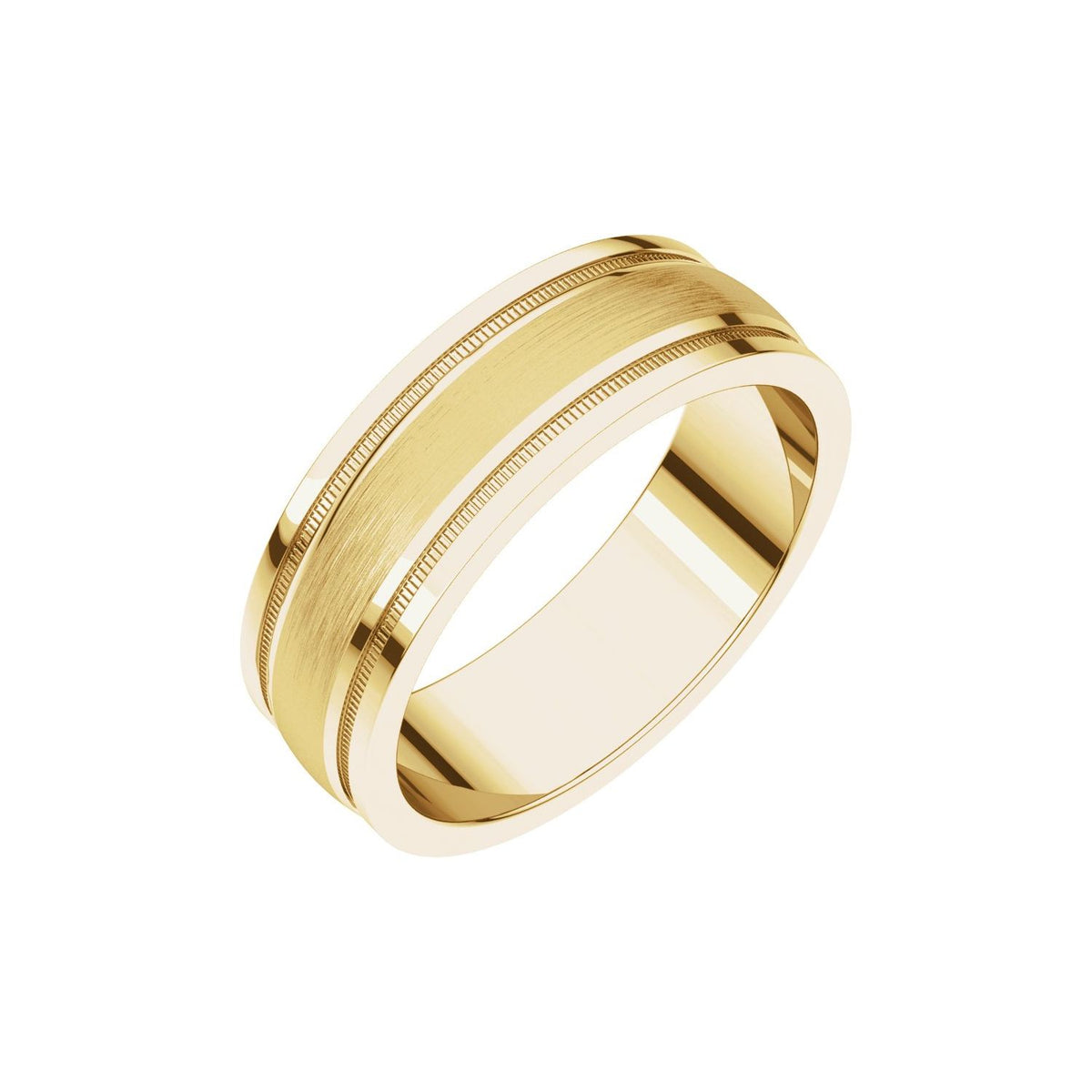 Milgrain Edge Comfort-Fit Flat Band, 7 mm