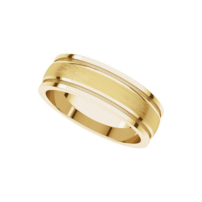 Milgrain Edge Comfort-Fit Flat Band, 7 mm