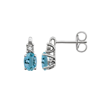 14K White Gold Natural Aquamarine & .02 CTW Natural Diamond Earrings, 4.4 mm x 11.2 mm