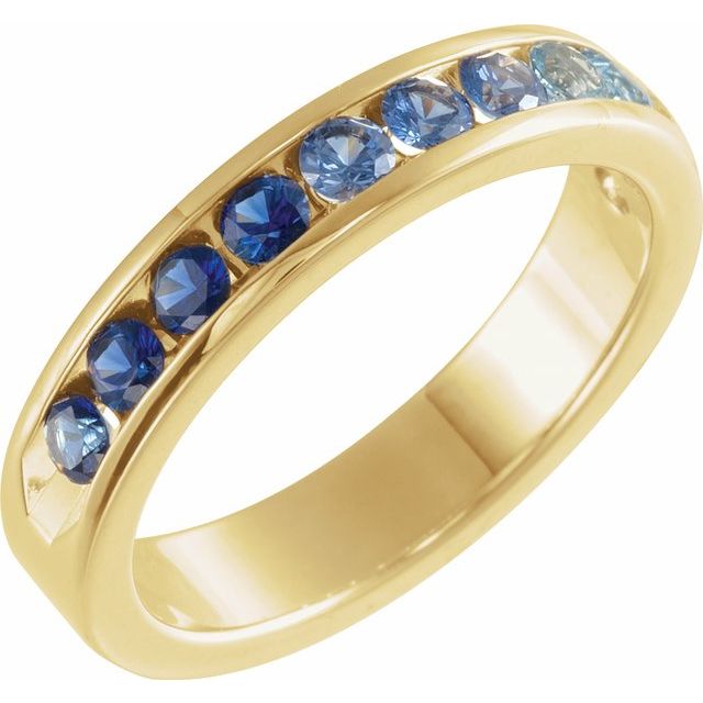 14K Yellow Gold Natural Blue Sapphire & Natural Aquamarine Anniversary Band
