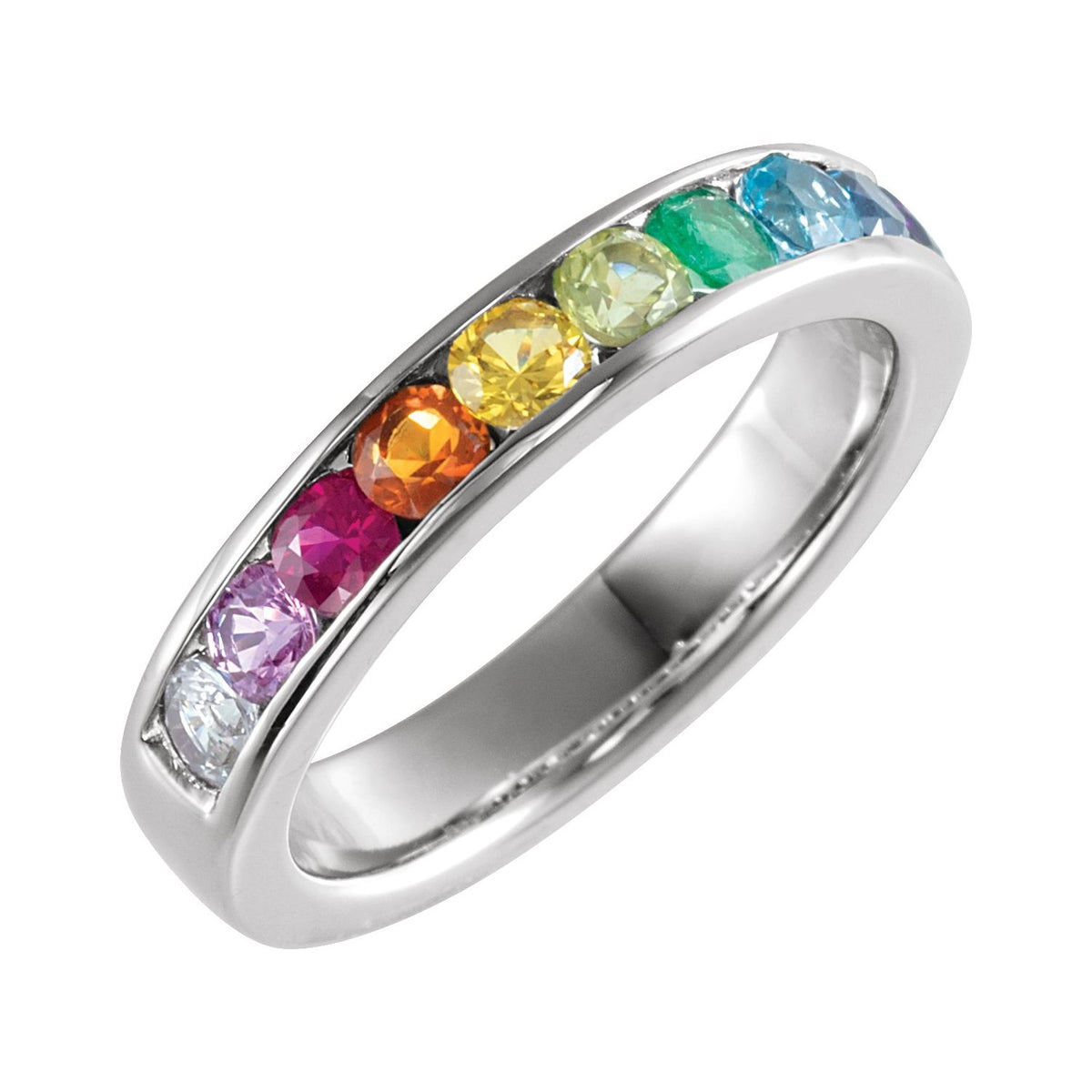 14K White Gold Multi-Gemstone Rainbow Anniversary Band