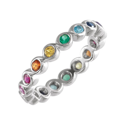 14K White Gold Natural Rainbow Multi-Gemstone Eternity Band