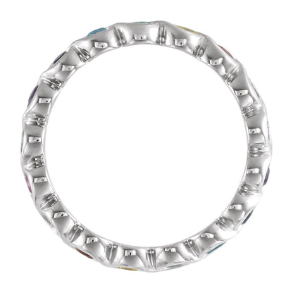 14K White Gold Natural Rainbow Multi-Gemstone Eternity Band