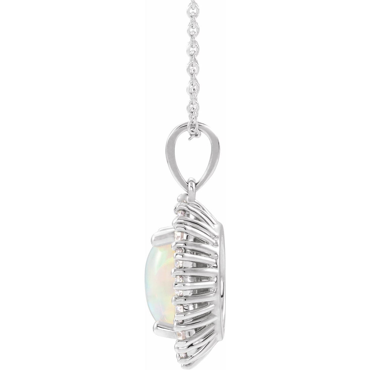 14K White Gold Natural White Opal & 1/3 CTW Natural Diamond Halo-Style 16-18" Necklace