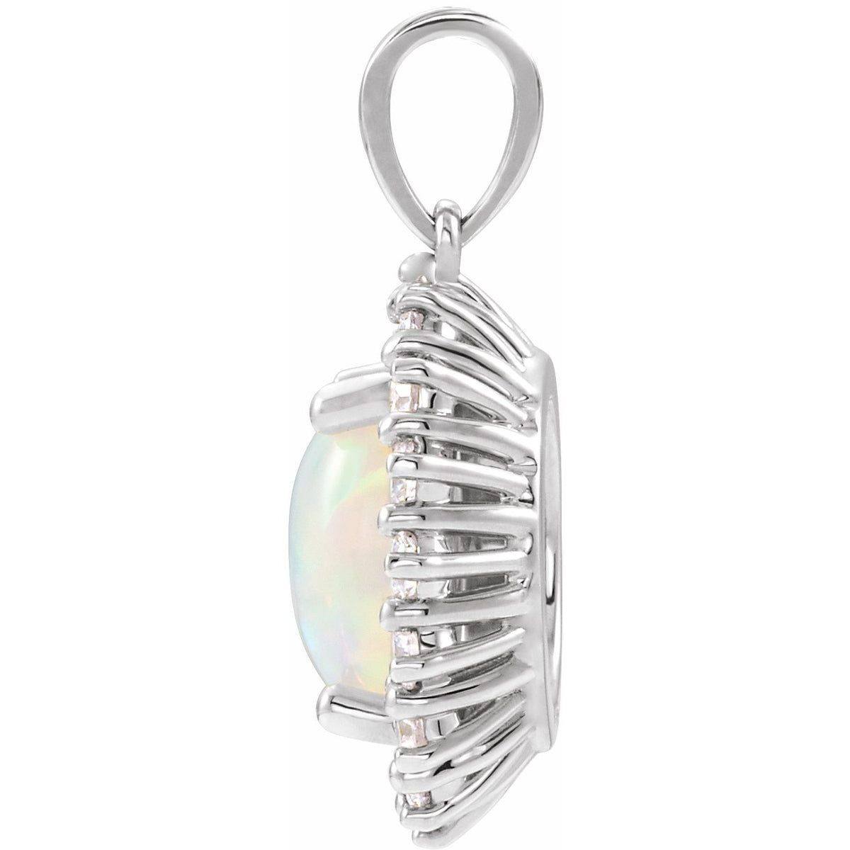 14K White Gold Natural Ethiopian Opal & 1/3 CTW Natural Diamond Halo-Style Pendant