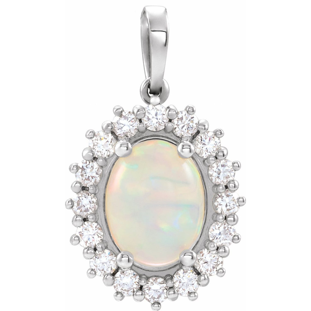 14K White Gold Natural Ethiopian Opal & 1/3 CTW Natural Diamond Halo-Style Pendant