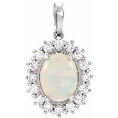 14K White Gold Natural Ethiopian Opal & 1/3 CTW Natural Diamond Halo-Style Pendant