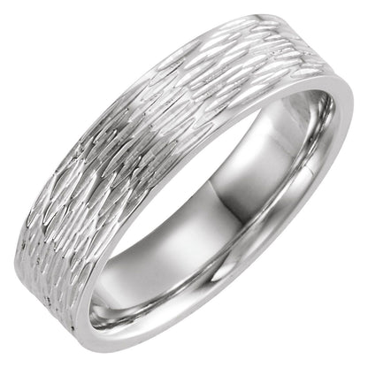 14K White Gold Tree Bark-Inspired Comfort-Fit Flat Band