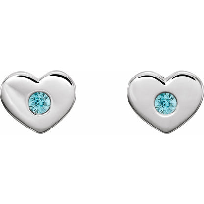 14K White Gold Natural Blue Zircon Heart Earrings