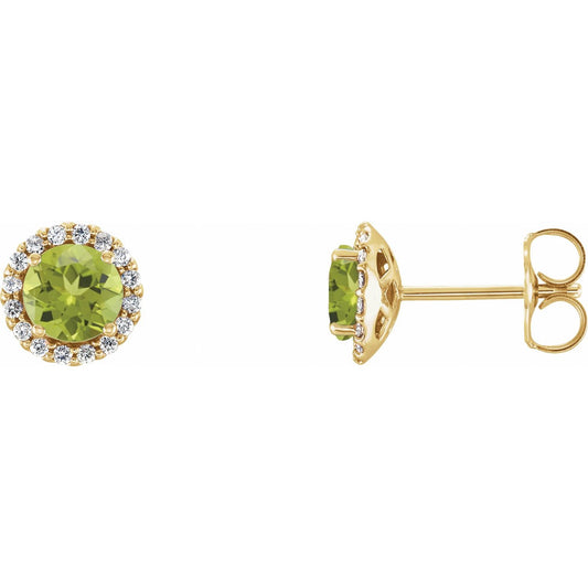 14K Yellow Gold Natural Peridot & 1/8 CTW Natural Diamond Earrings
