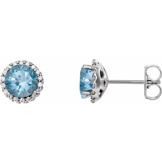 14K White Gold Natural Aquamarine & 1/8 CTW Natural Diamond Earrings, 7.37 mm x 7.37 mm