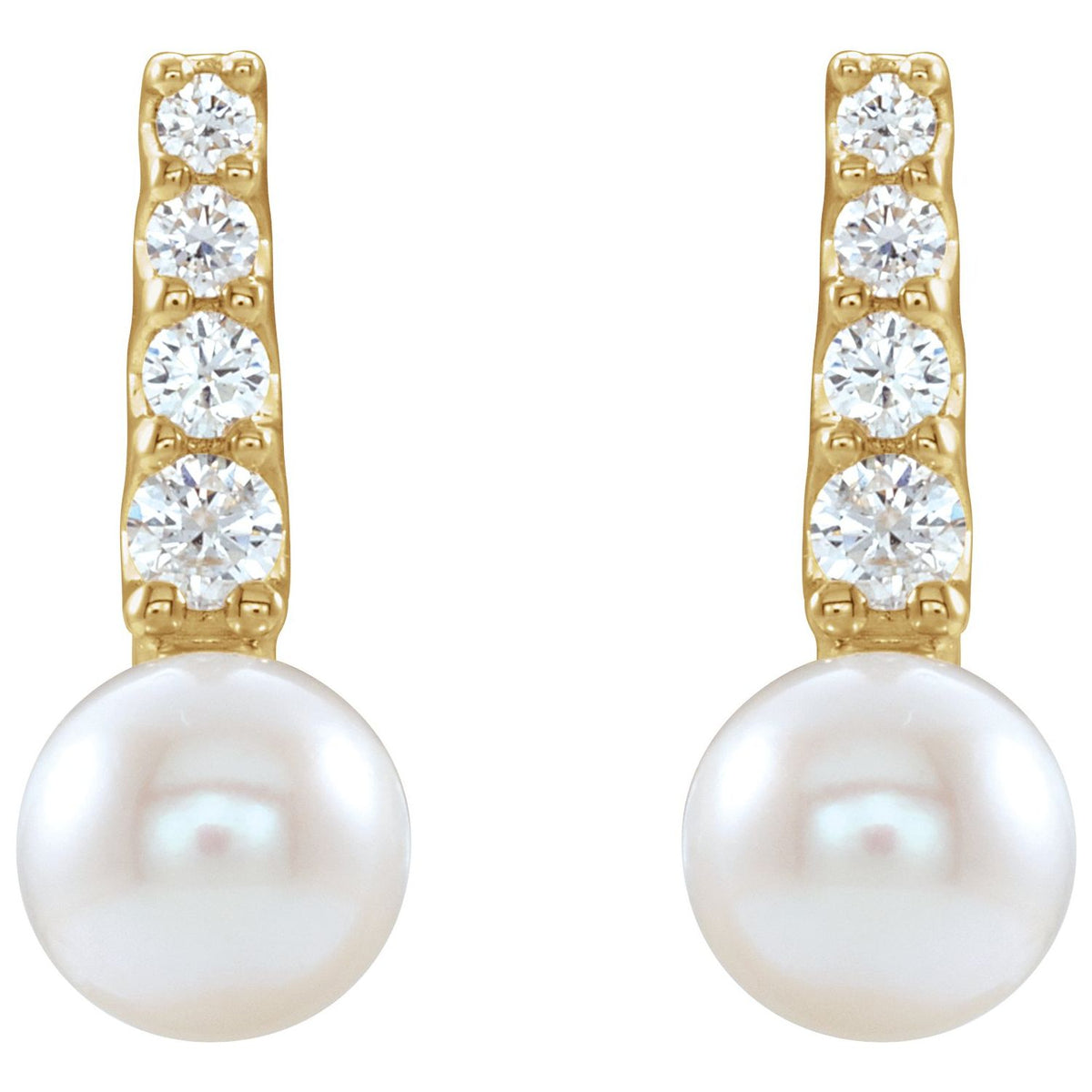 14K Yellow Gold Cultured White Freshwater Pearl & 1/6 CTW Natural Diamond Earrings