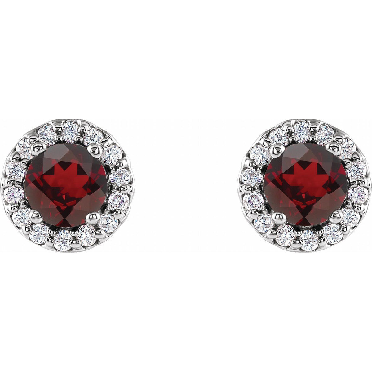14K White Gold Natural Mozambique Garnet & 1/10 CTW Natural Diamond Earrings, 6.36 mm x 6.36 mm