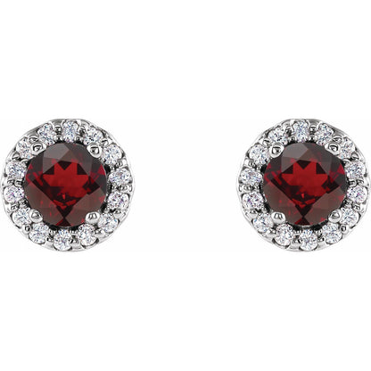 14K White Gold Natural Mozambique Garnet & 1/10 CTW Natural Diamond Earrings, 6.36 mm x 6.36 mm