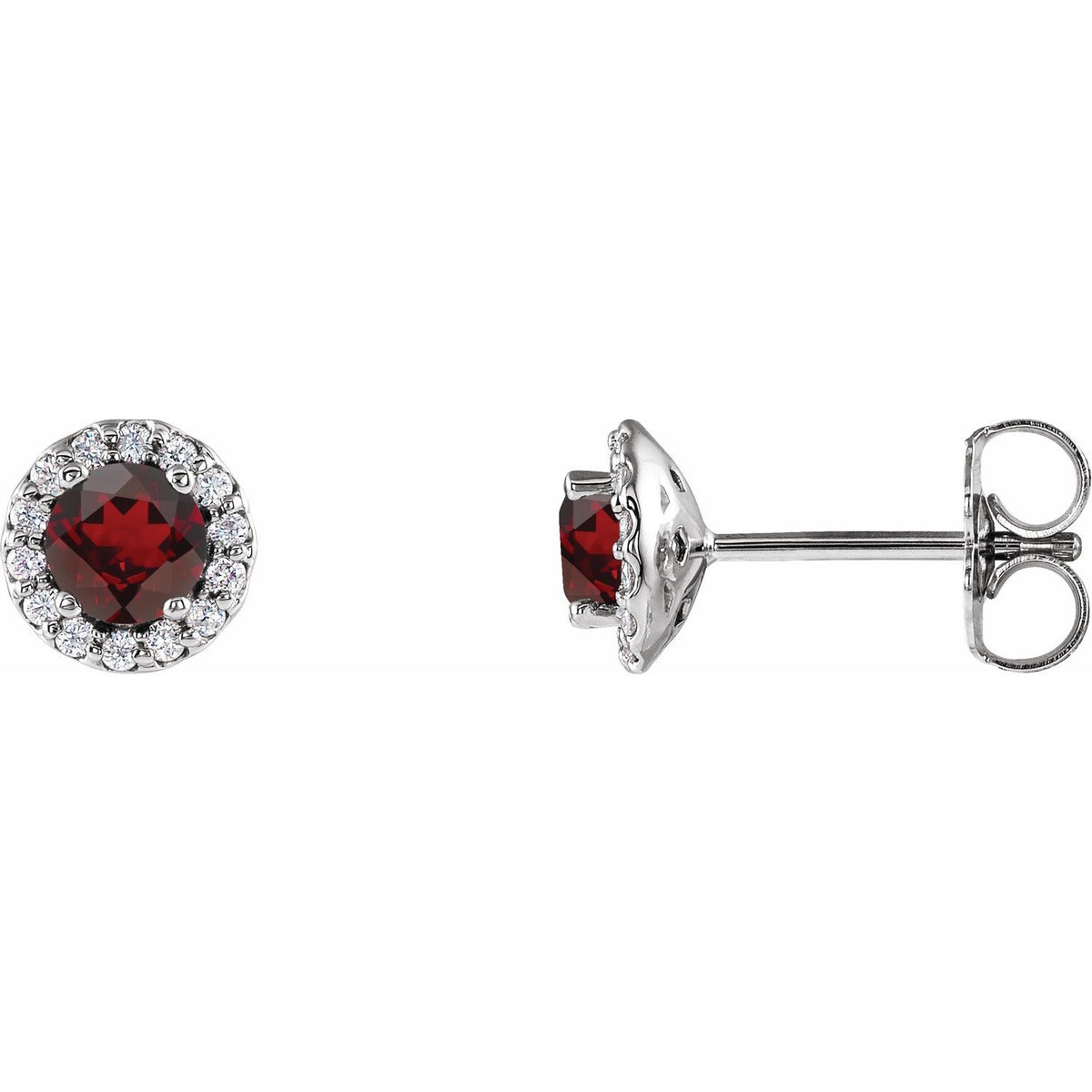 14K White Gold Natural Mozambique Garnet & 1/10 CTW Natural Diamond Earrings, 6.36 mm x 6.36 mm