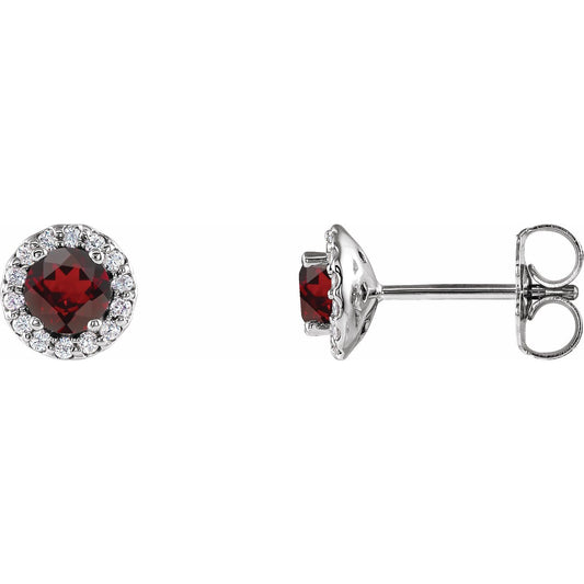 14K White Gold Natural Mozambique Garnet & 1/10 CTW Natural Diamond Earrings, 6.36 mm x 6.36 mm