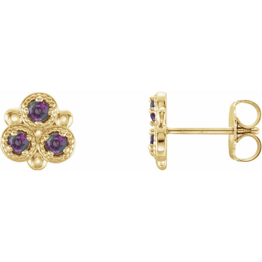 14K Yellow Gold Lab-Grown Alexandrite Three-Stone Earrings