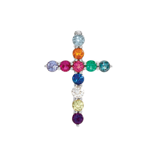 Natural Multi-Gemstone & .03 CT Natural Diamond Cross 16-18" Necklace