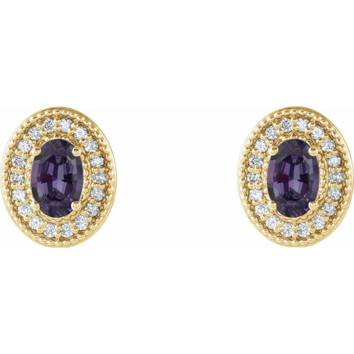 14K Yellow Gold 7x5 mm Lab-Grown Alexandrite & 1/6 CTW Natural Diamond Halo-Style Earrings