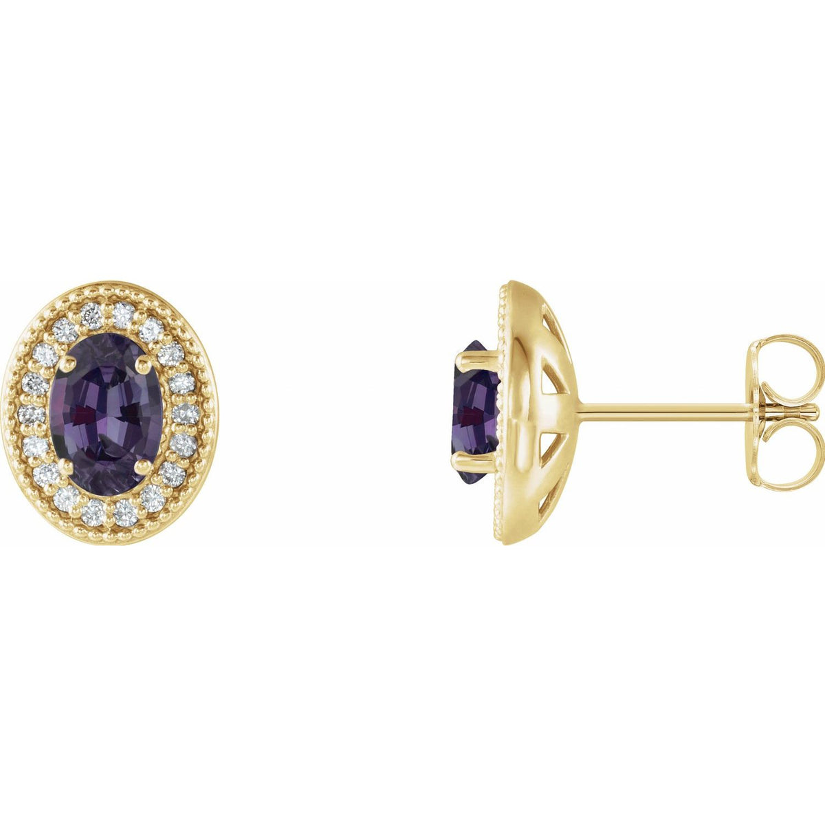14K Yellow Gold 7x5 mm Lab-Grown Alexandrite & 1/6 CTW Natural Diamond Halo-Style Earrings