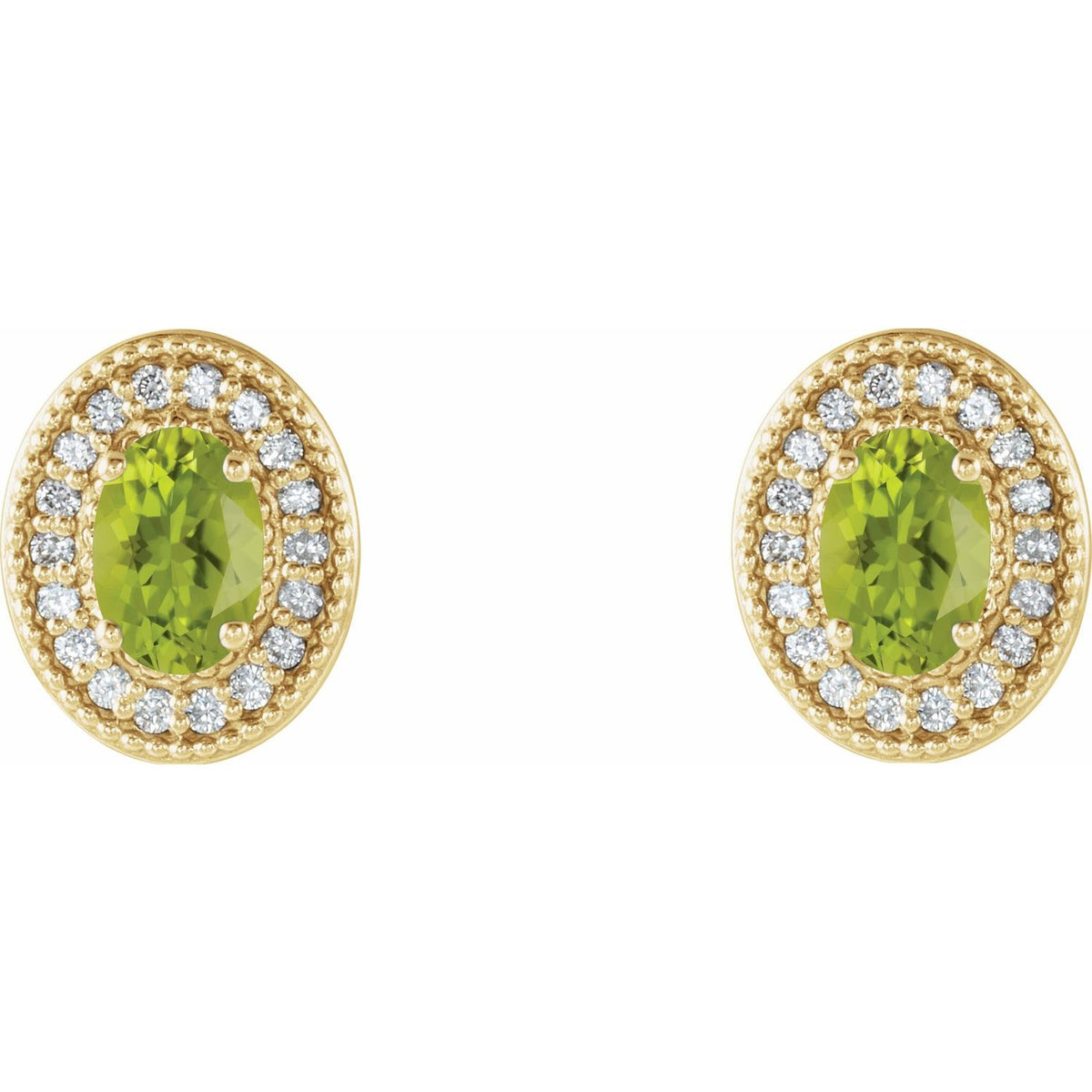 14K Yellow Gold 6x4 mm Natural Peridot & 1/5 CTW Natural Diamond Halo-Style Earrings