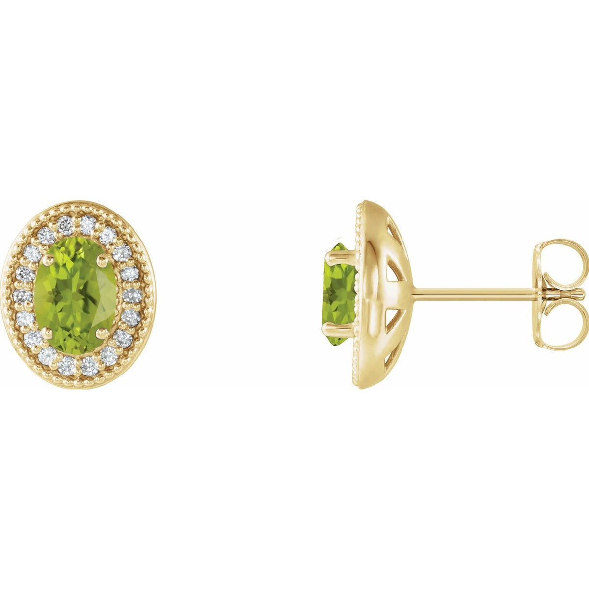 14K Yellow Gold 6x4 mm Natural Peridot & 1/5 CTW Natural Diamond Halo-Style Earrings