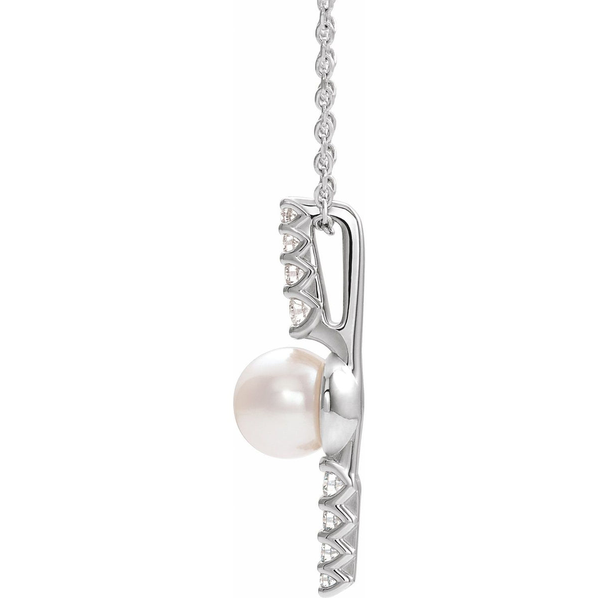 14K White Gold Cultured White Freshwater Pearl & 1/6 CTW Natural Diamond 16-18" Necklace, 22.28 x 5.77 mm