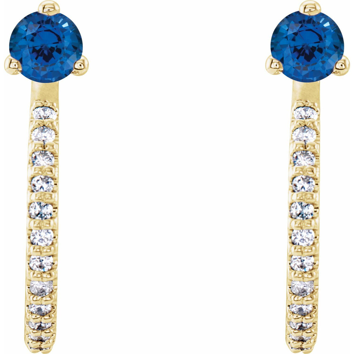 14K Yellow Gold Natural Blue Sapphire & 1/8 CTW Natural Diamond J-Hoop Earrings