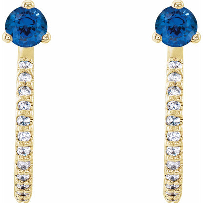 14K Yellow Gold Natural Blue Sapphire & 1/8 CTW Natural Diamond J-Hoop Earrings