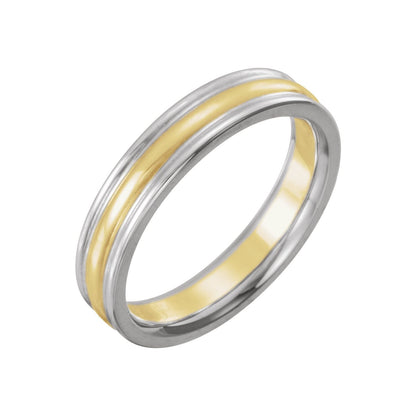 Platinum & 18K Yellow Gold & Platinum Grooved Comfort-Fit Half Round Band, 4 mm