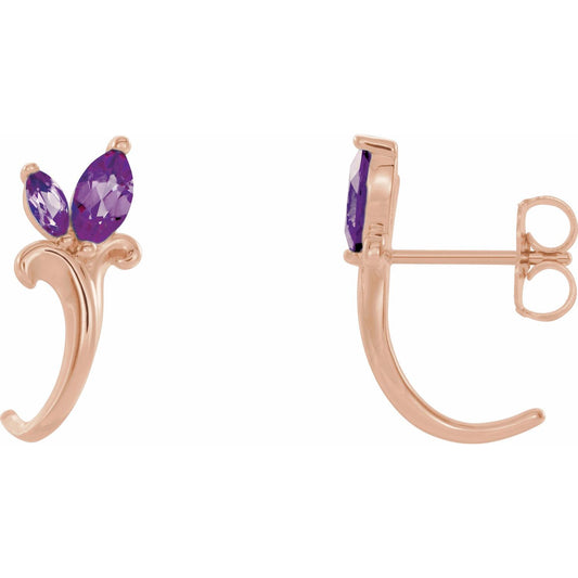 14K Rose Gold Lab-Grown Alexandrite Floral J-Hoop Earrings
