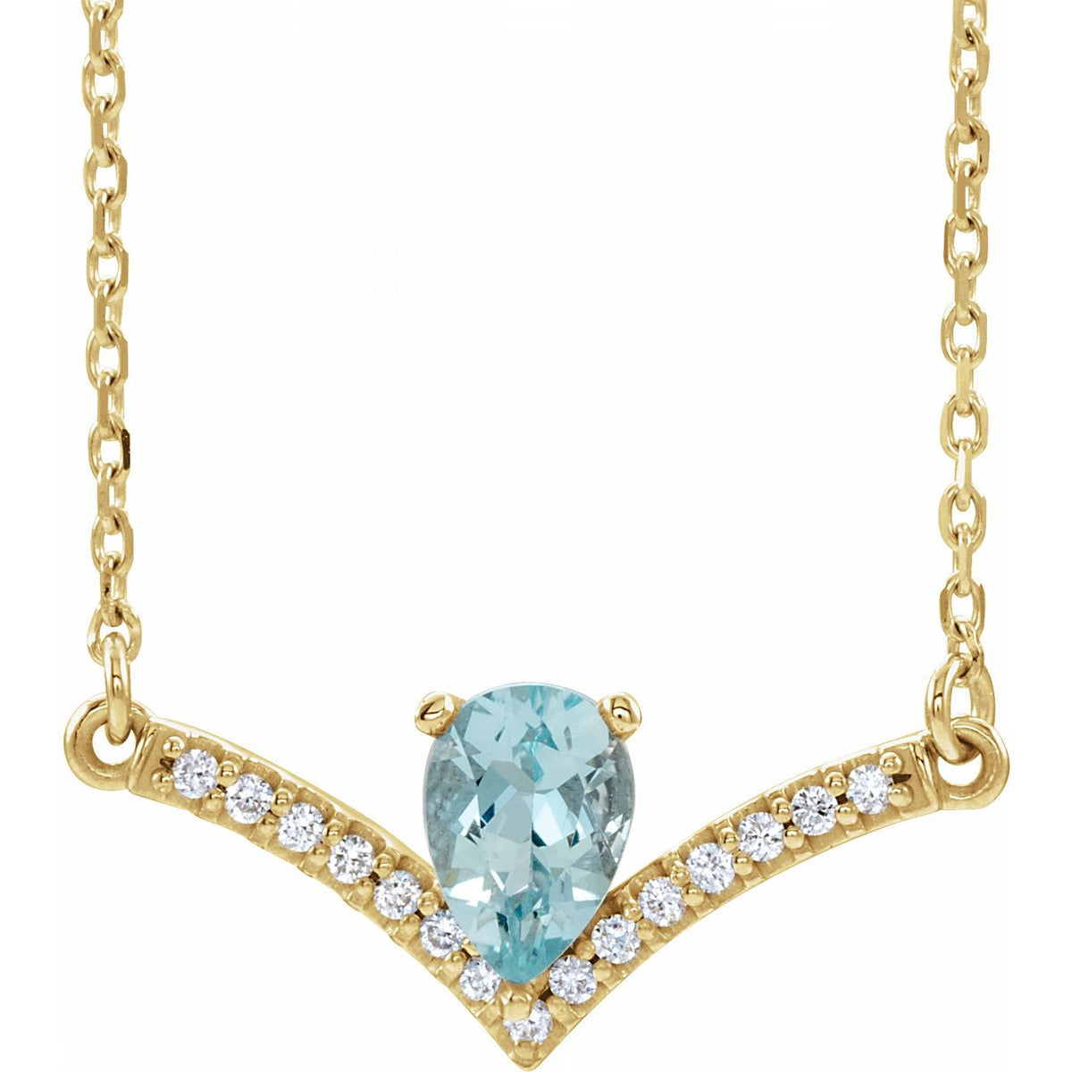 14K Yellow Gold Natural Aquamarine & .06 CTW Natural Diamond 18" Necklace