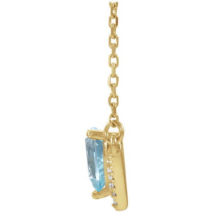 14K Yellow Gold Natural Aquamarine & .06 CTW Natural Diamond 18" Necklace