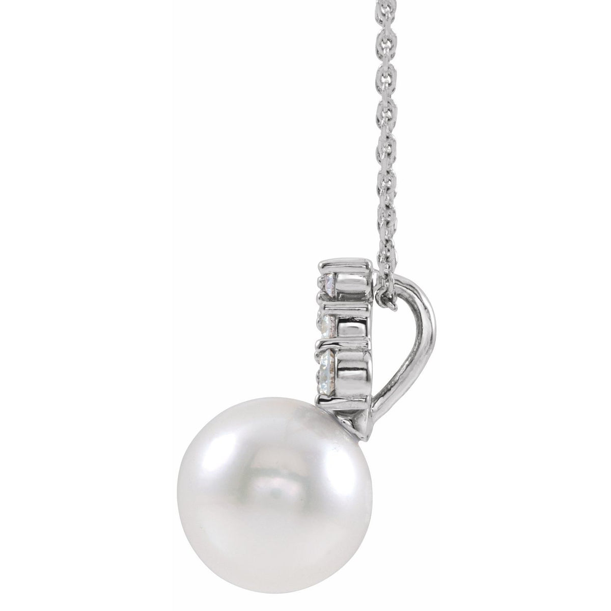 14K White Gold Cultured White Freshwater Pearl & 1/4 CTW Natural Diamond 16-18" Necklace