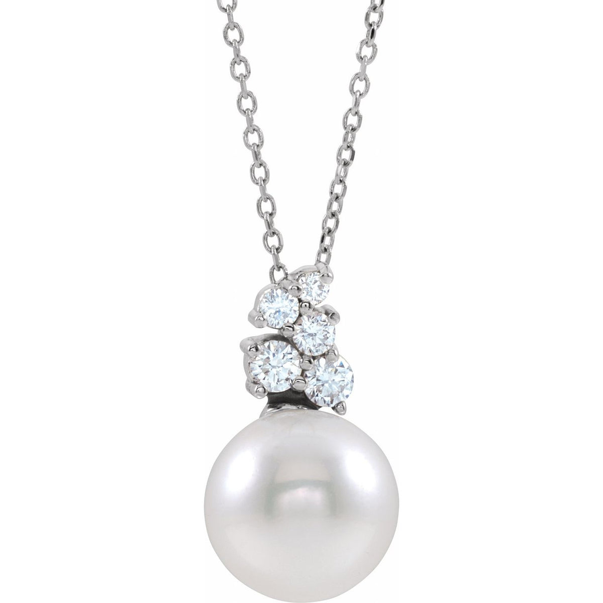 14K White Gold Cultured White Freshwater Pearl & 1/4 CTW Natural Diamond 16-18" Necklace