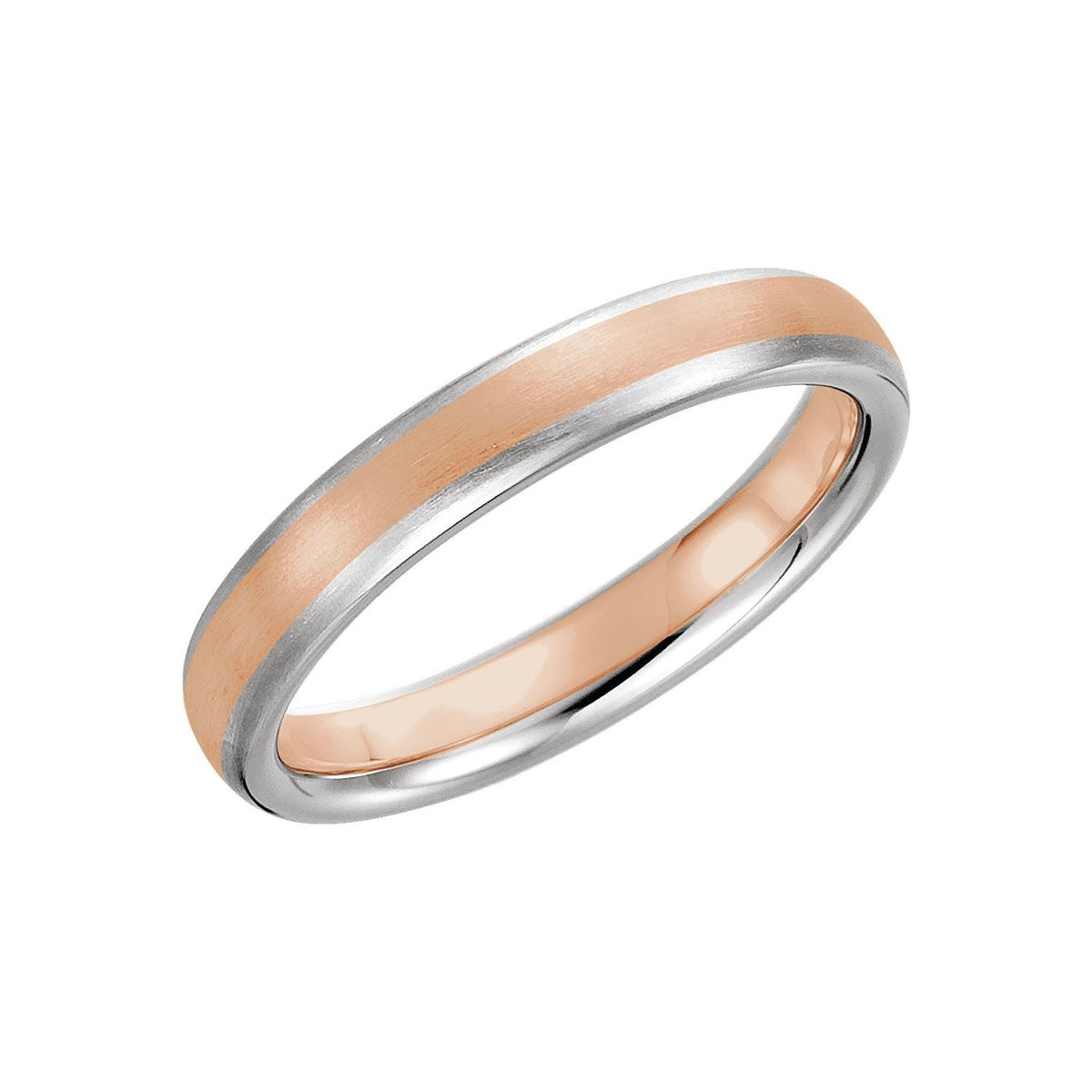 14K White/Rose/White Gold Half Round Band with Satin Finish
