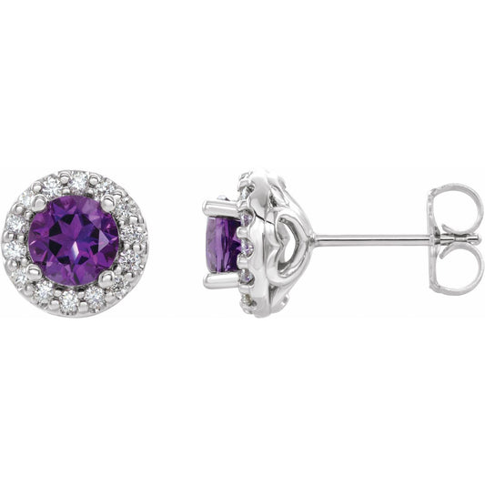 14K White Gold Natural Amethyst & 1/4 CTW Natural Diamond Earrings