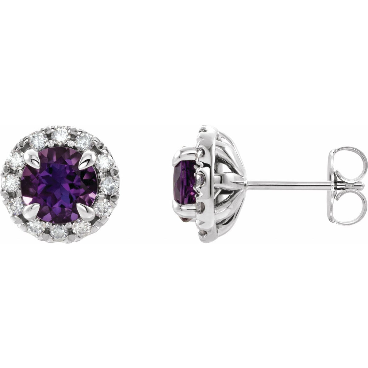 14K White Gold Natural White Sapphire & 1/5 CTW Natural Diamond Halo-Style Earrings