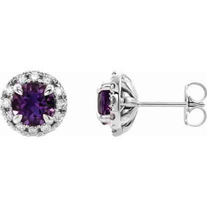 14K White Gold Natural White Sapphire & 1/5 CTW Natural Diamond Halo-Style Earrings