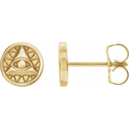 14K Yellow Gold Eye of Providence Earrings
