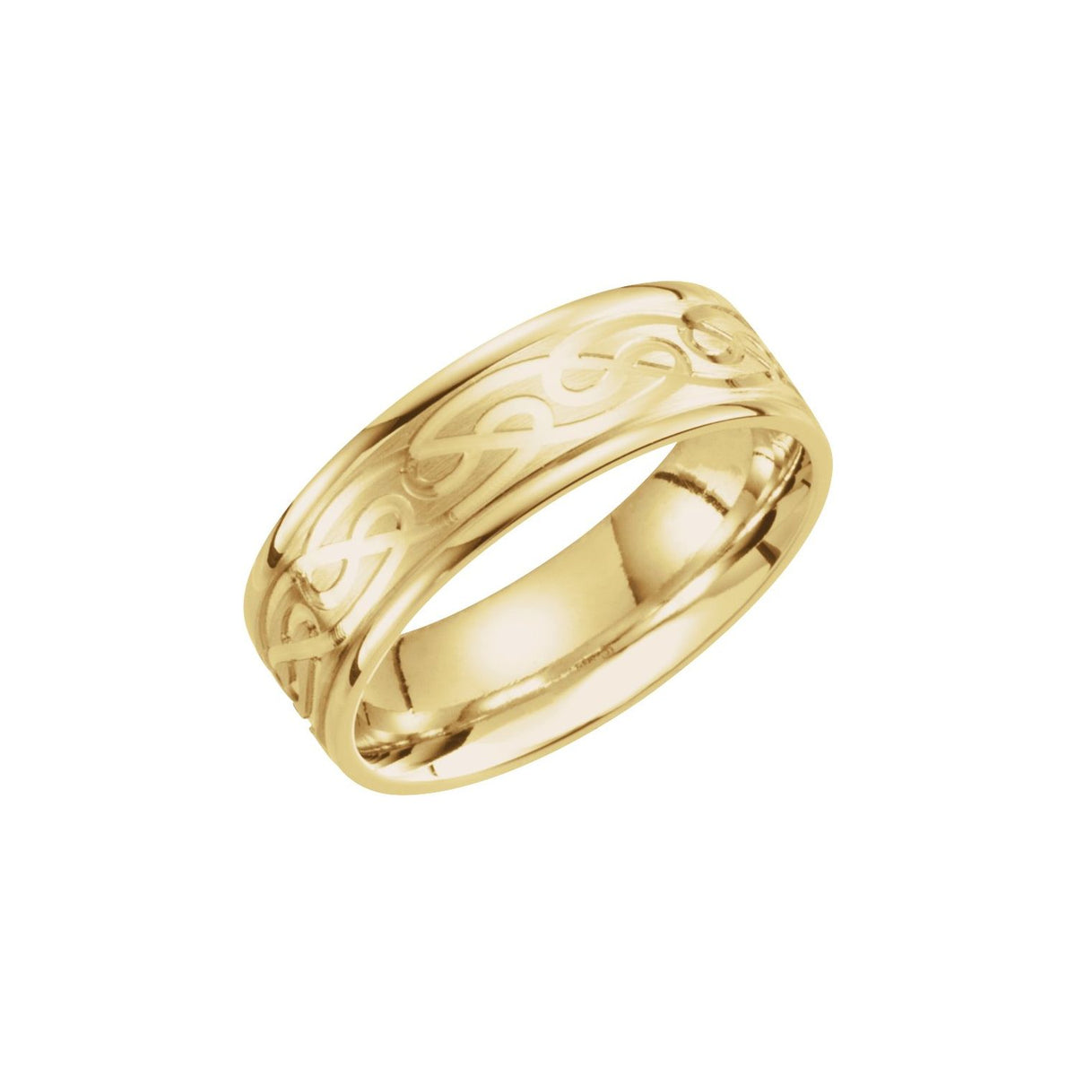 14K Yellow Gold Celtic-Inspired Grooved Comfort-Fit Flat Band