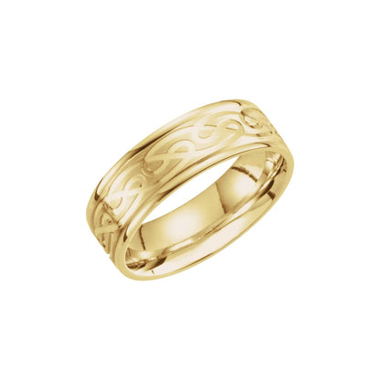 14K Yellow Gold Celtic-Inspired Grooved Comfort-Fit Flat Band