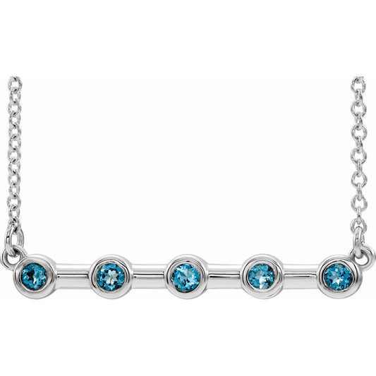 14K White Gold Natural Aquamarine Bezel-Set Bar 18" Necklace