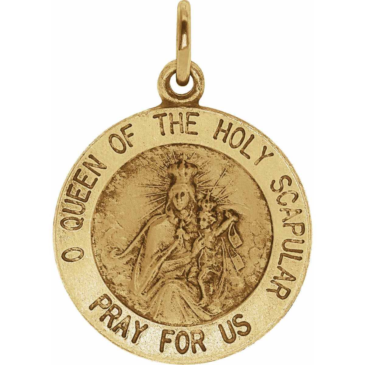 14K Yellow Gold Round Scapular Medal, 12 Mm
