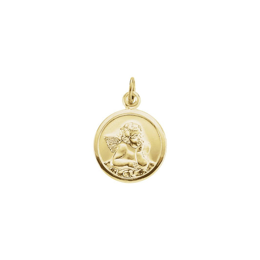 14K Yellow Gold 18x15 mm Guardian Angel Medal