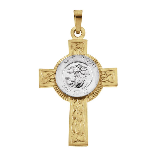 14K Yellow/White Gold St. Michael Cross Pendant
