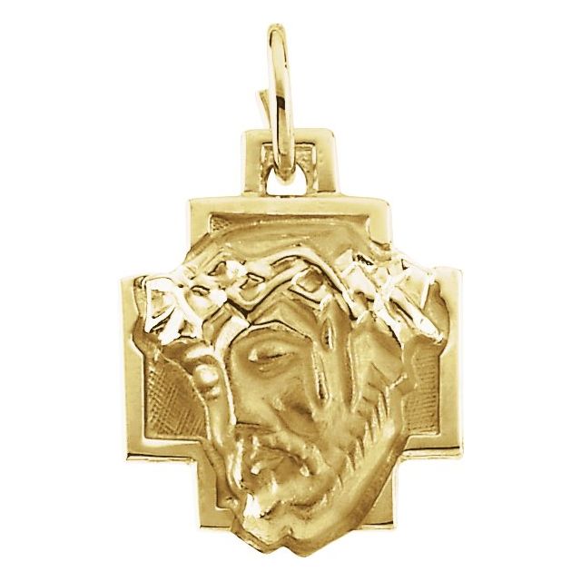 14K Yellow Gold 12x12 mm Face of Jesus Pendant